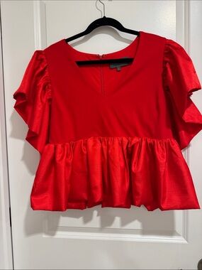 Sunday in Brooklyn Red Peplum Ruffle Sleeve Top